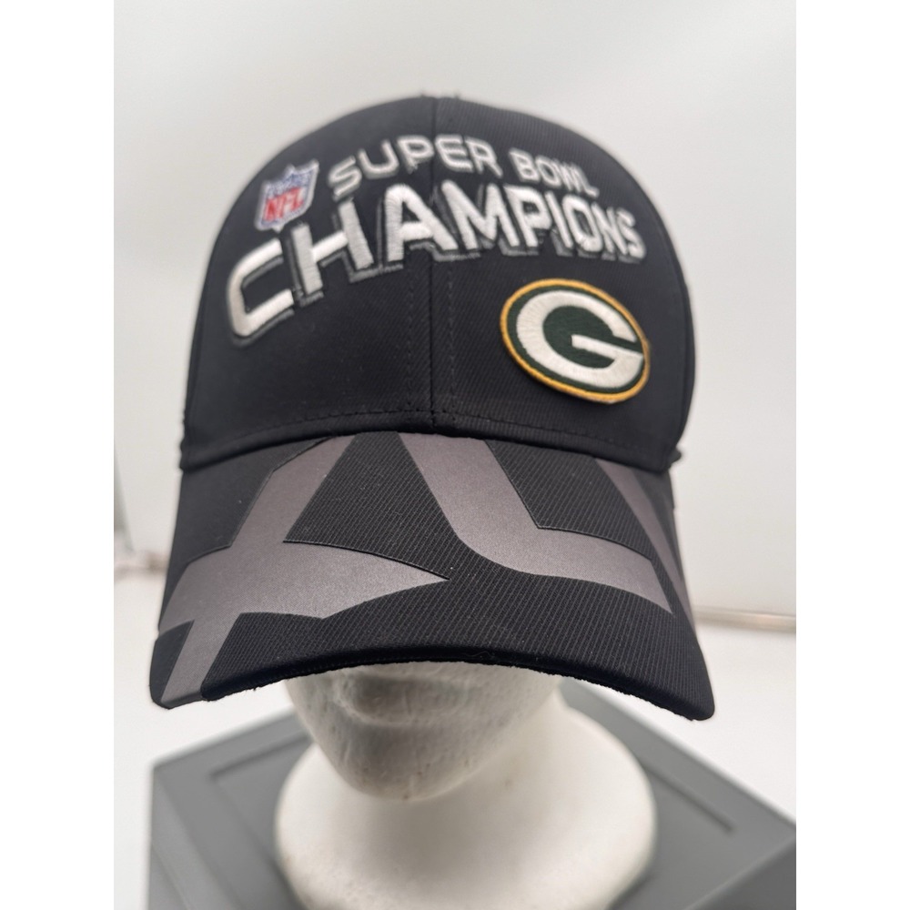 Reebok Green Bay Packers Super Bowl XLV Champions Hat Mens Black Stretch Fit Cap